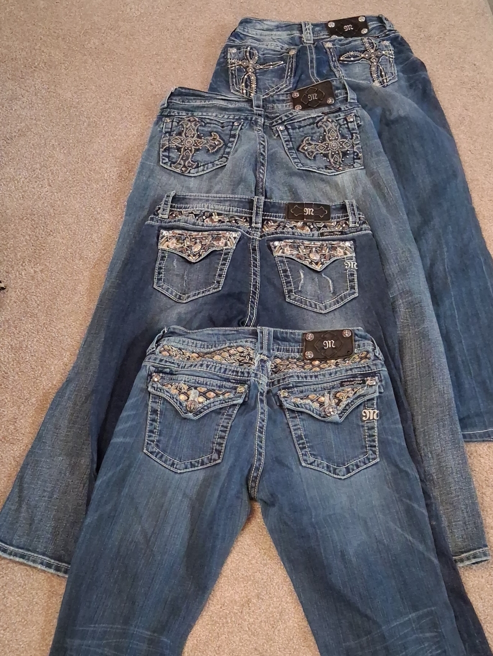 Bundle Of Miss Me Jeans All Y2K Embellished Blue Women's Jeans Wais 26,28,28,29